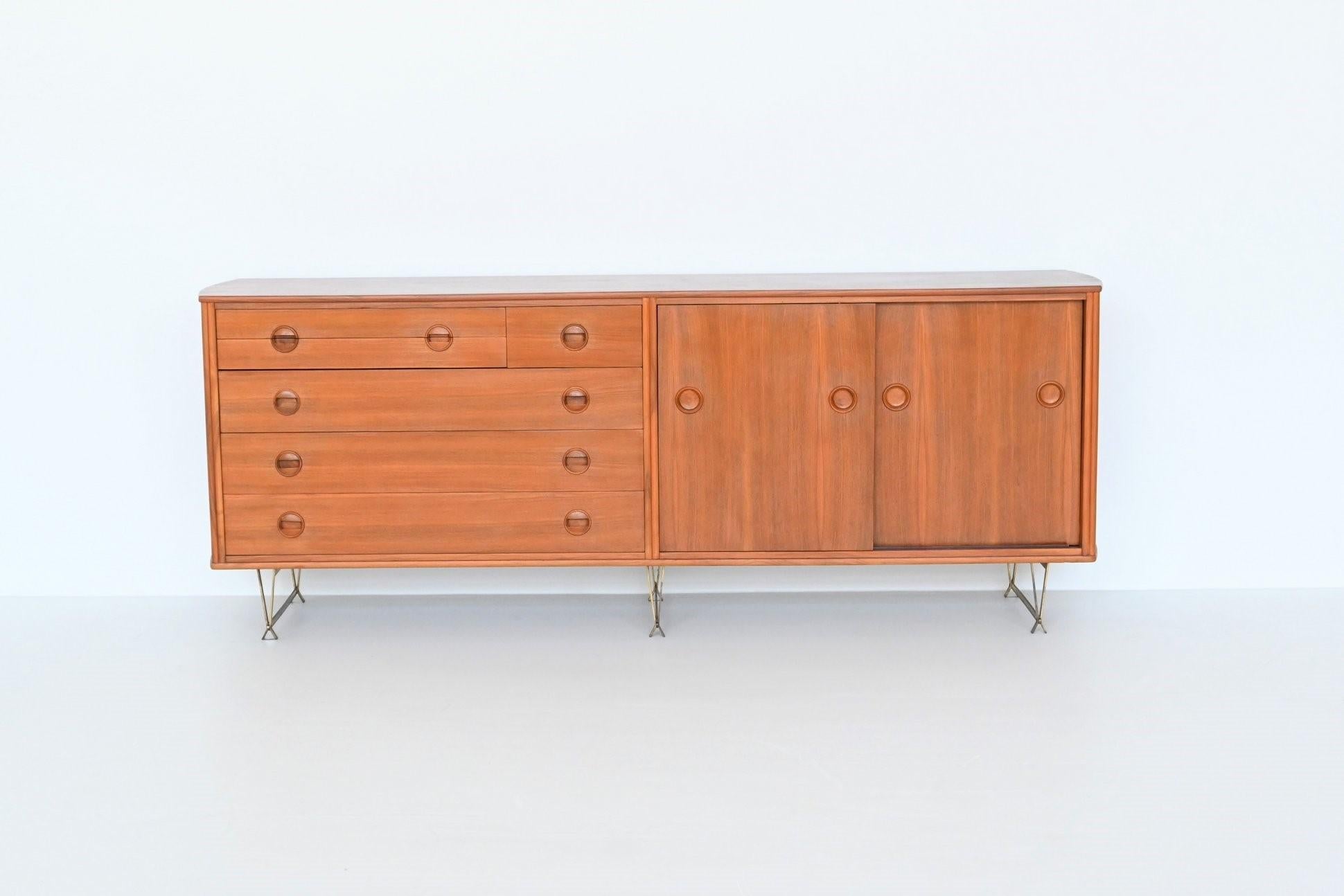 Mid-Century Modern William Watting sideboard in walnut and brass Fristho The Netherlands 1954 For Sale