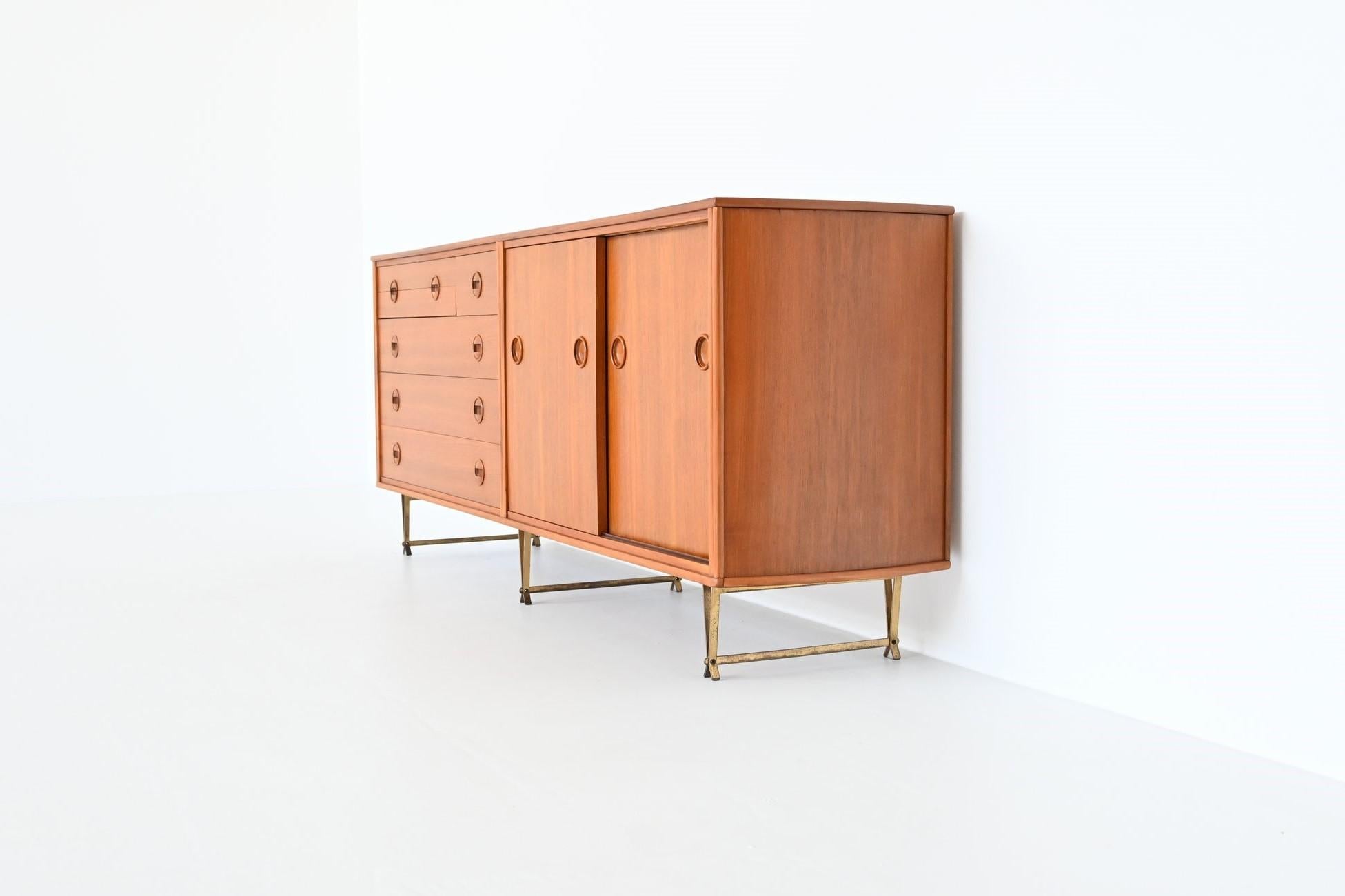 Dutch William Watting sideboard in walnut and brass Fristho The Netherlands 1954 For Sale