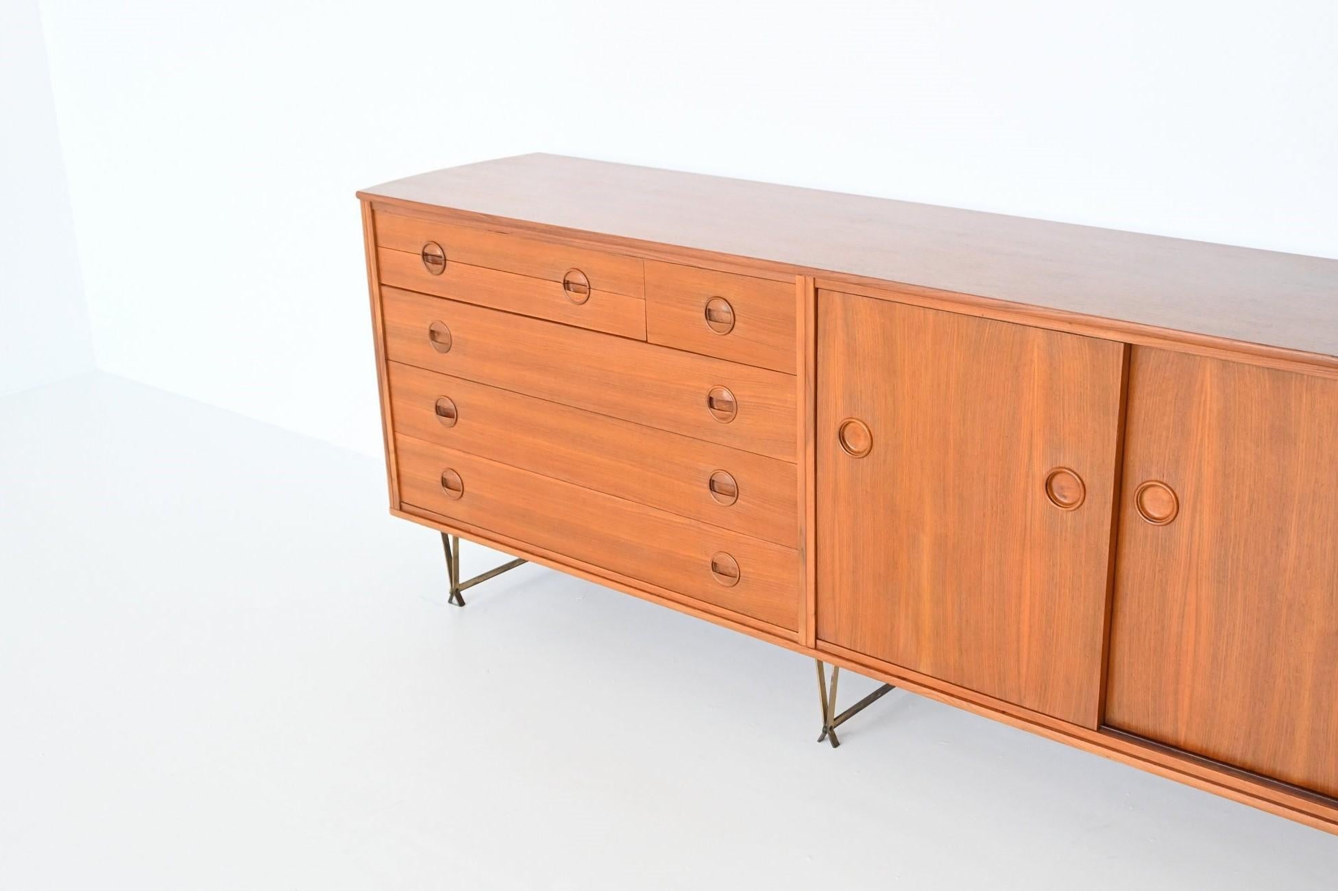 Brass William Watting sideboard in walnut and brass Fristho The Netherlands 1954 For Sale