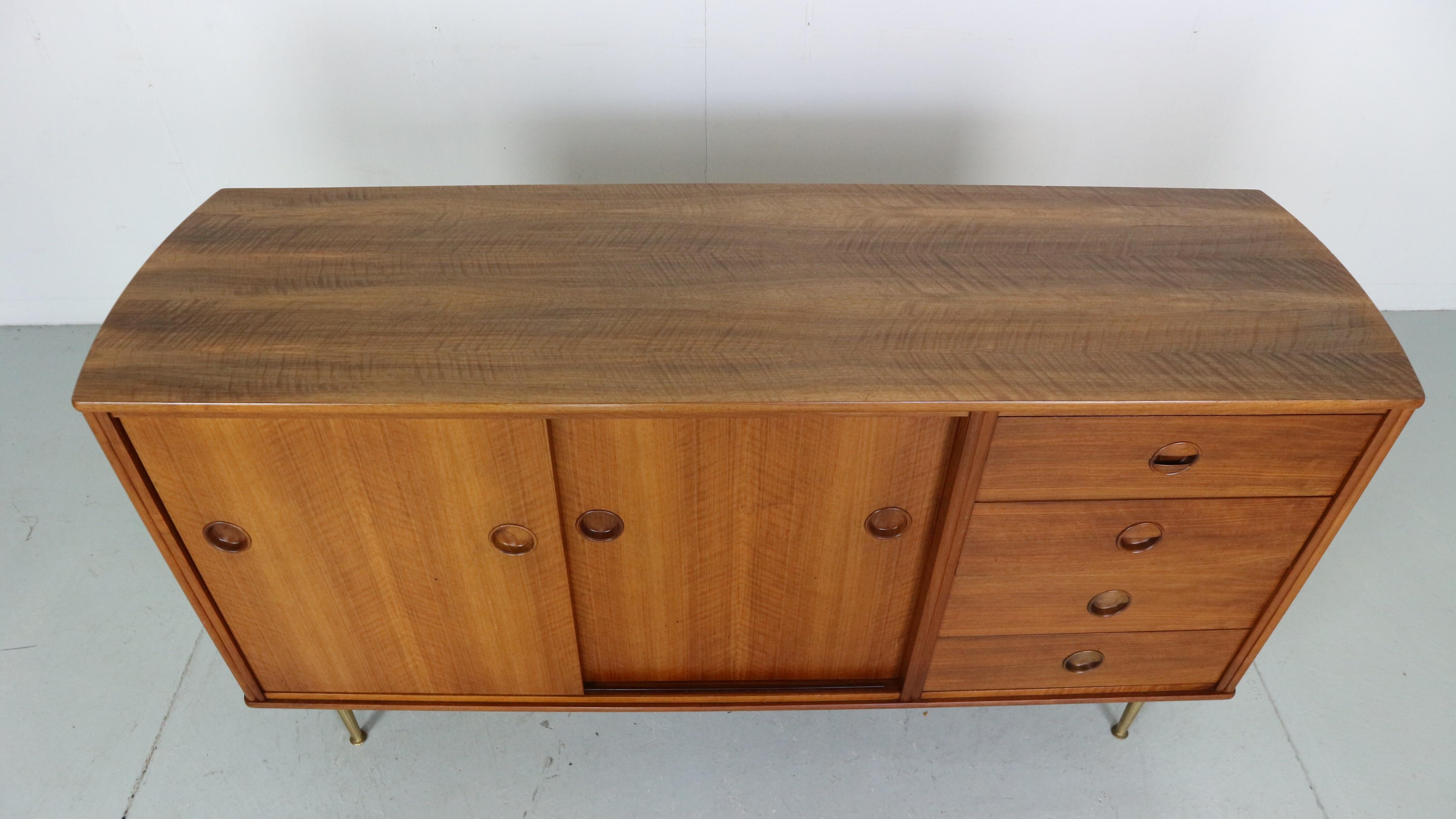 William Watting Wallnut & Brass Sideboard for Fristho, 1955, Denmark In Good Condition In The Hague, NL