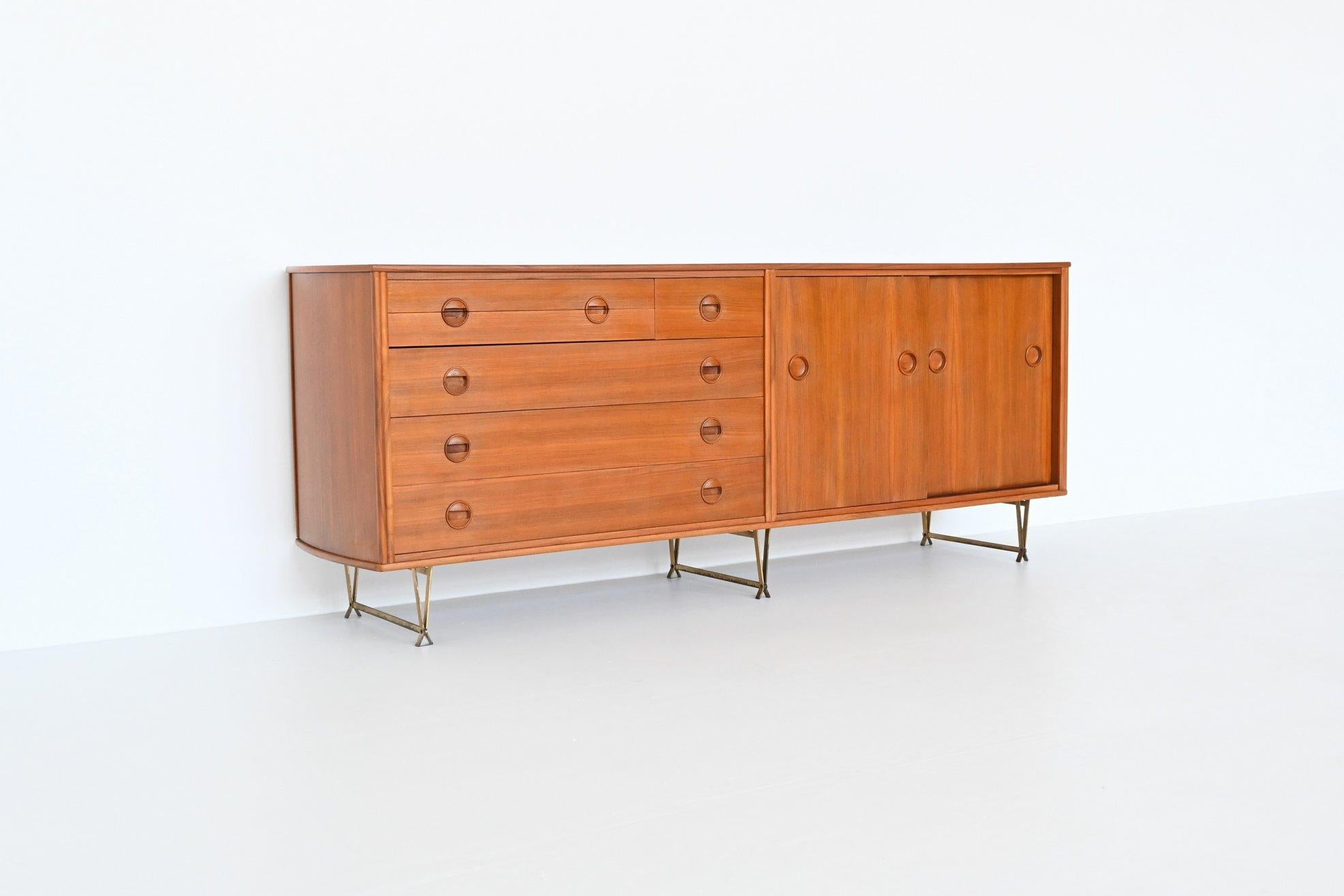 Mid-Century Modern William Watting Walnut and Brass Sideboard Fristho, the Netherlands, 1954