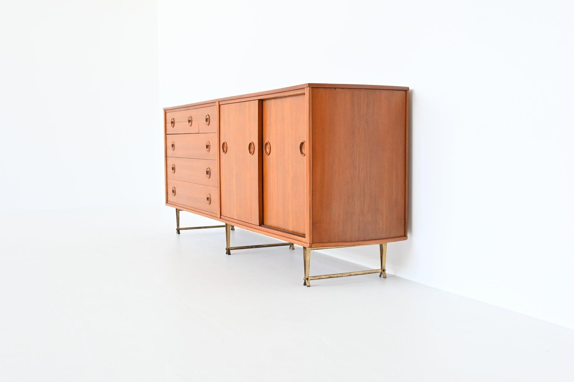 Dutch William Watting Walnut and Brass Sideboard Fristho, the Netherlands, 1954