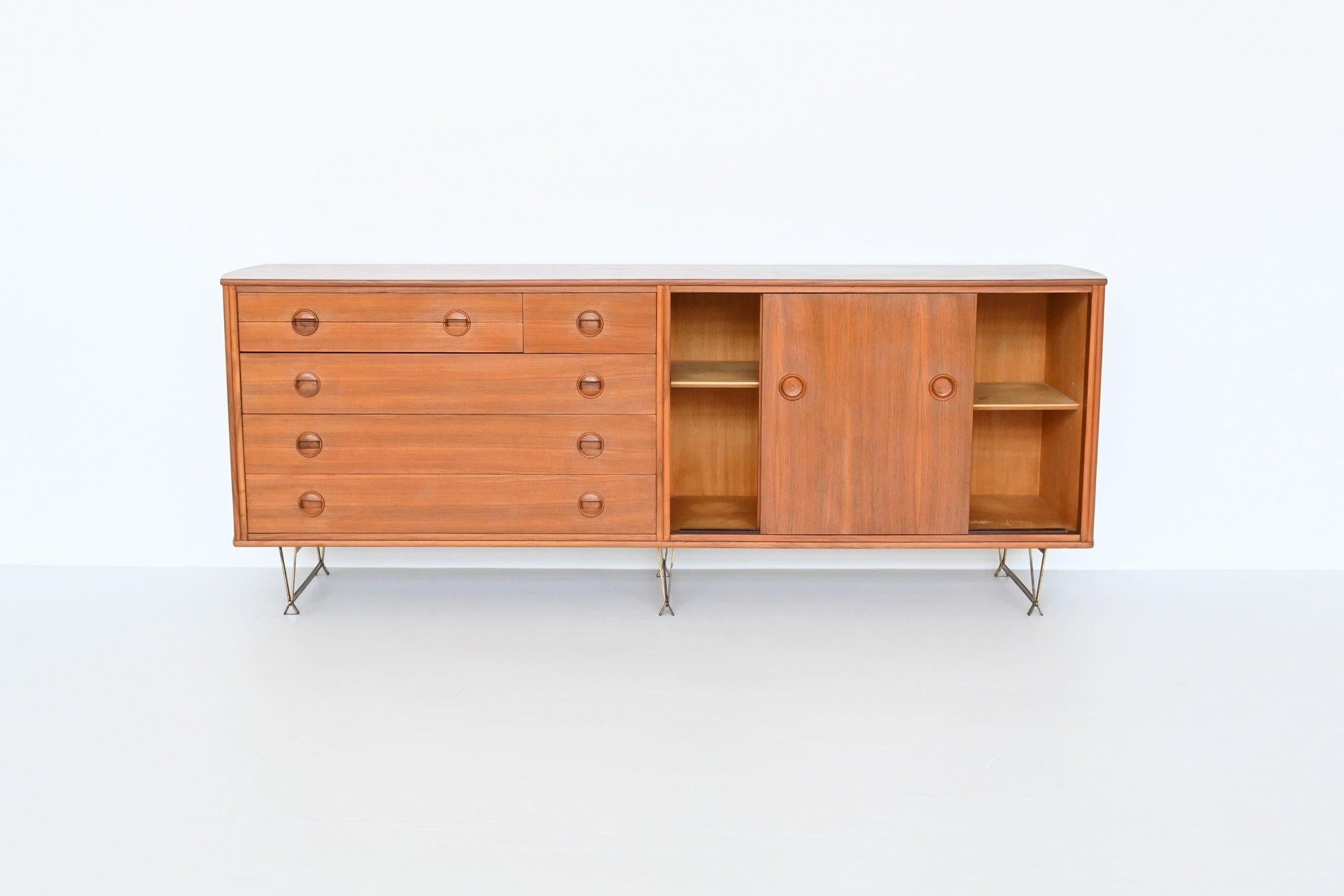 Mid-20th Century William Watting Walnut and Brass Sideboard Fristho, the Netherlands, 1954