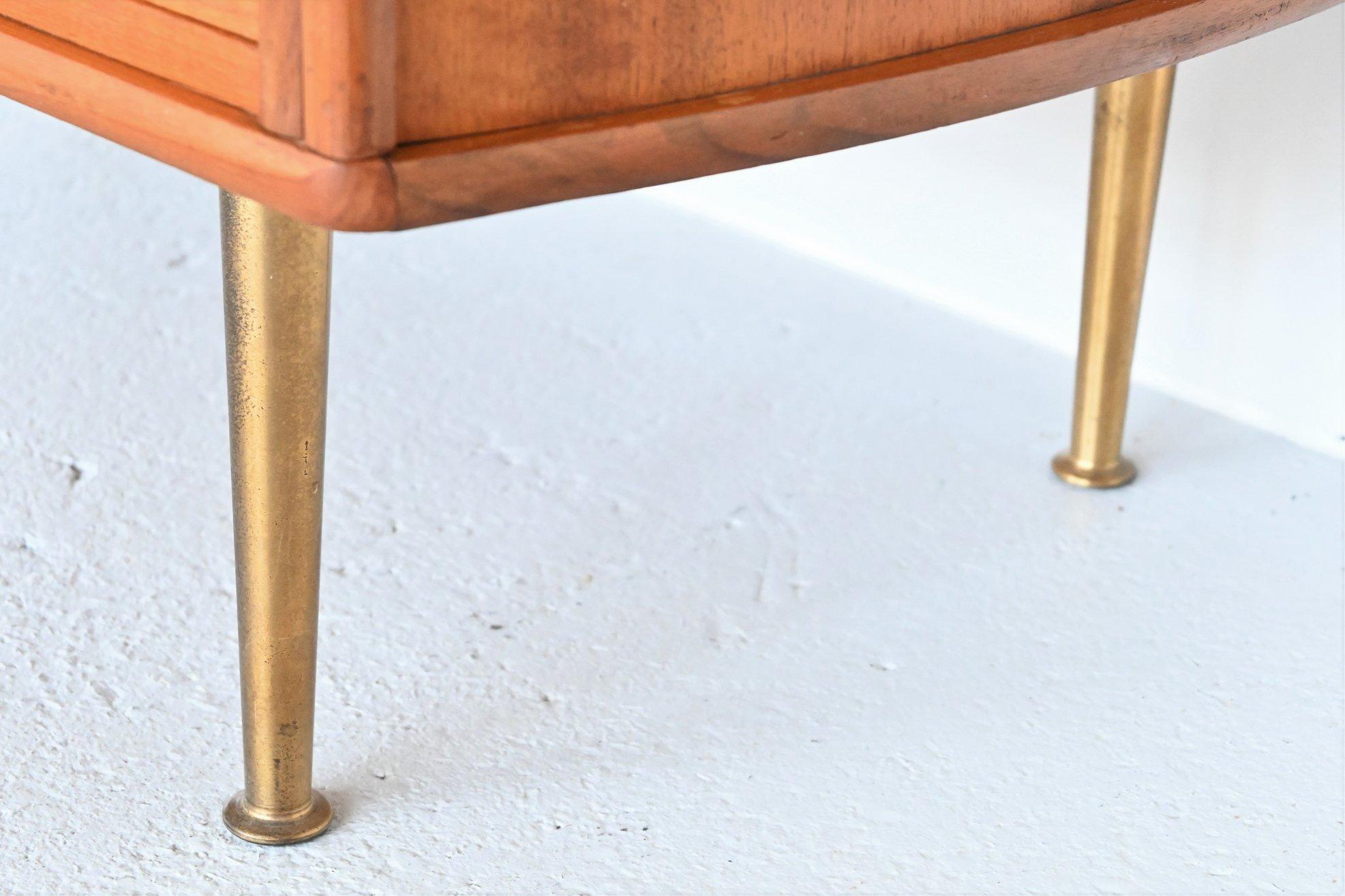 Brass William Watting Walnut Chest of Drawers Fristho Franeker The Netherlands, 1960