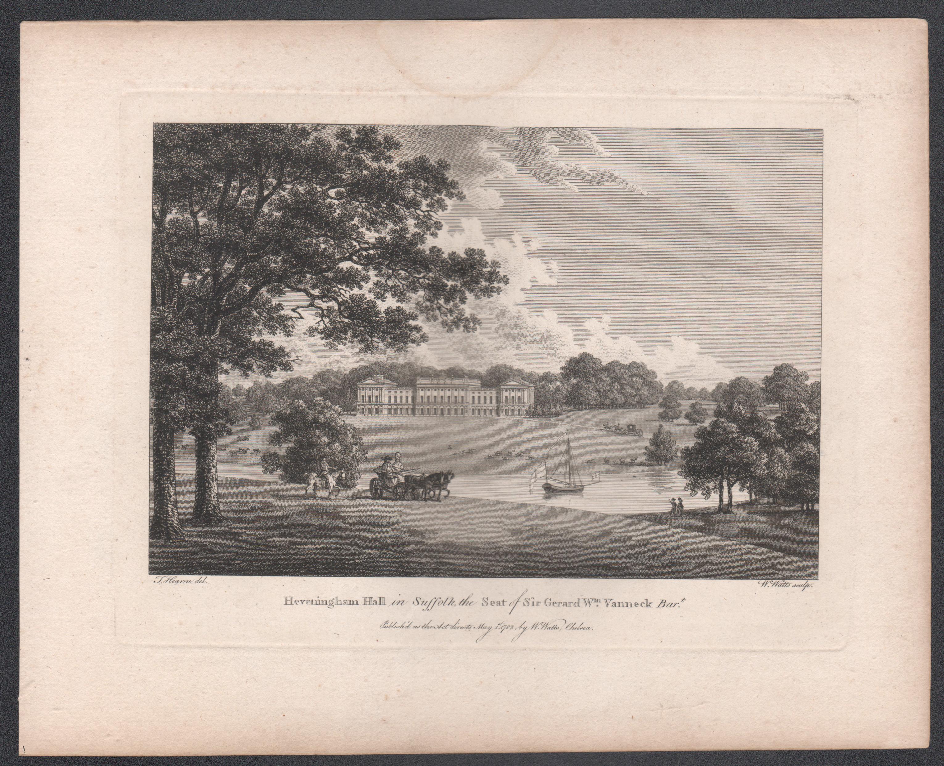 Heveningham Hall in Suffolk, 18th century English country house engraving, 1782 - Print by William Watts