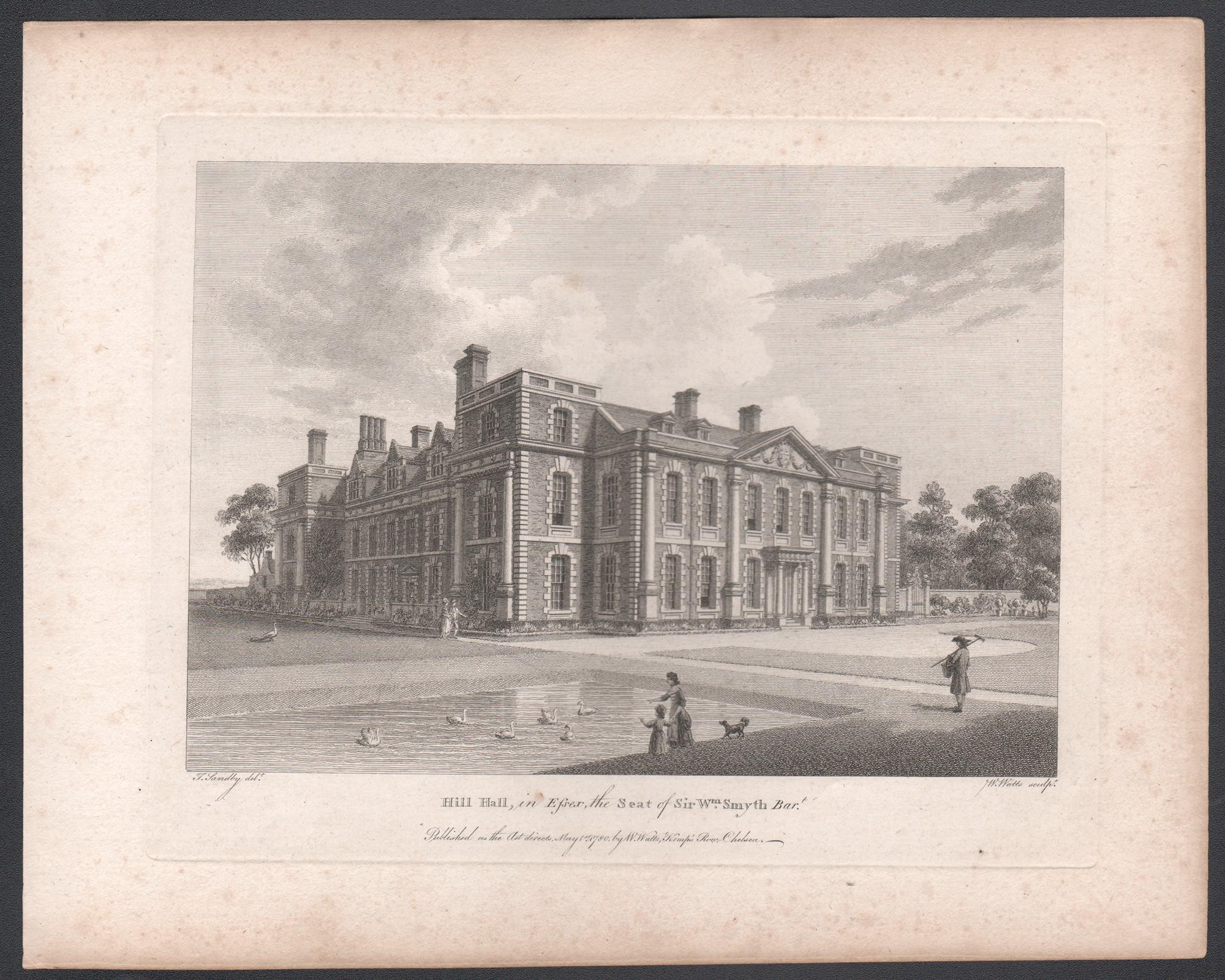 Hill Hall nell'Essex, incisione di una casa di campagna inglese del XVIII secolo, 1780 - Print di William Watts