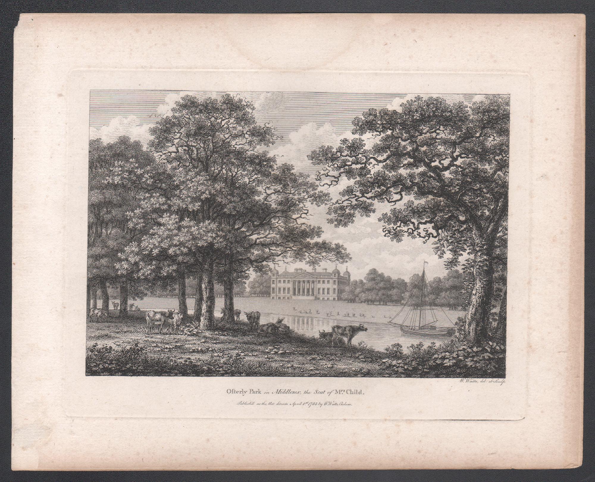 Osterley Park, Middlesex, Gravur eines englischen Landhauses aus dem 18. Jahrhundert, 1784 – Print von William Watts