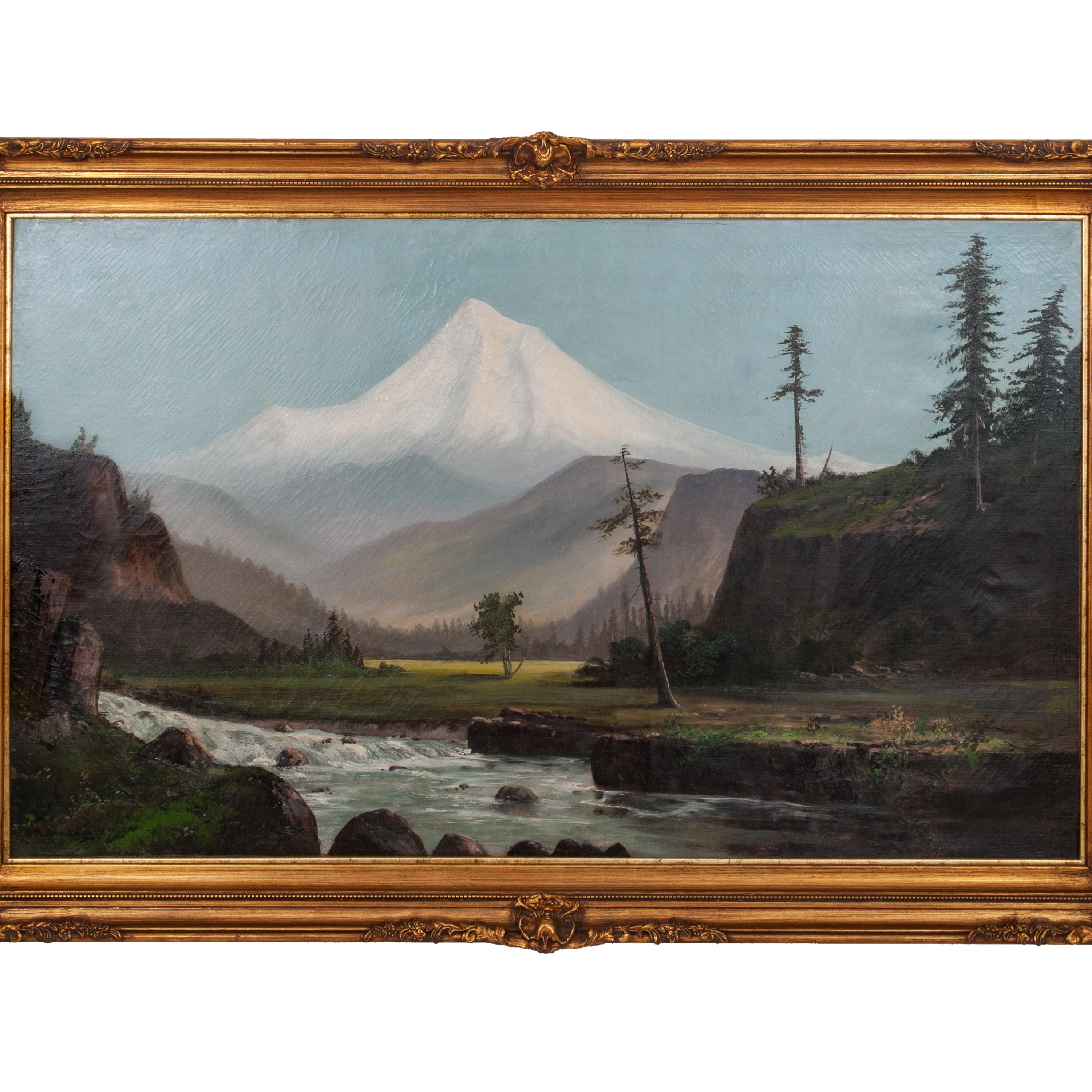 Peinture à l'huile ancienne de William Weaver Armstrong, paysage de mont Hood dans l'Oregon, 1885 - Painting de William Weaver Armstrong 
