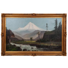 Peinture à l'huile ancienne de William Weaver Armstrong, paysage de mont Hood dans l'Oregon, 1885