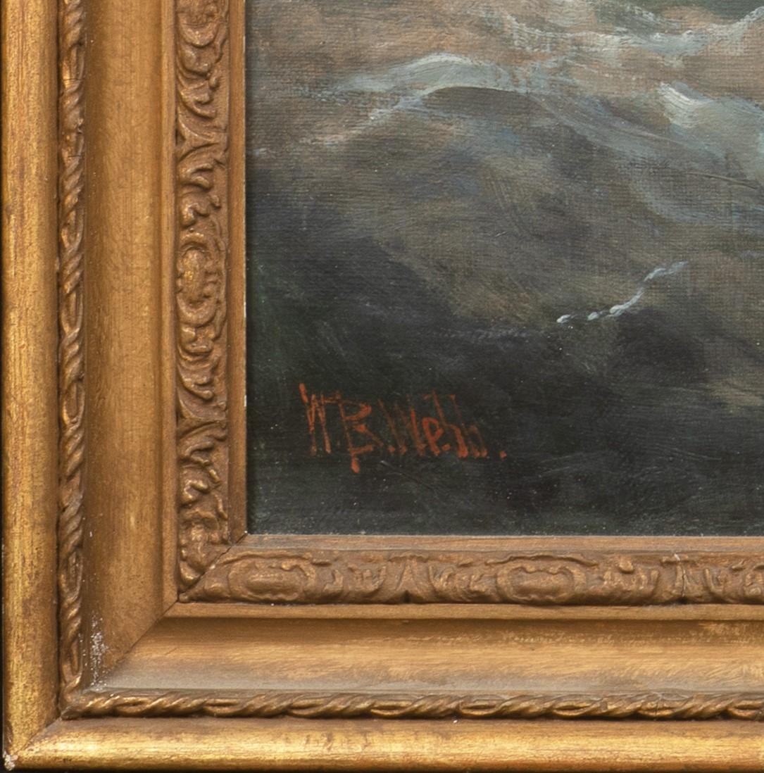 Barcos En Tormenta Frente A Un Puerto, Isla De Man Siglo XIX - Landscape Painting Gris de William Webb