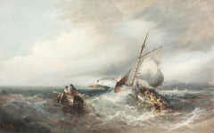 Barcos En Tormenta Frente A Un Puerto, Isla De Man Siglo XIX