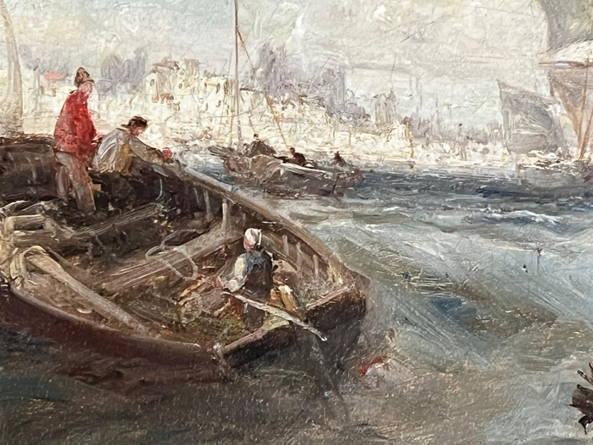 Dipinto a olio su tela del XIX secolo di Marin, con una nave al largo della costa con una forte brezza e un mare in tempesta. Un altro favoloso dipinto marittimo di William Webb, uno dei più importanti pittori marini del suo tempo.  Fu riscoperto