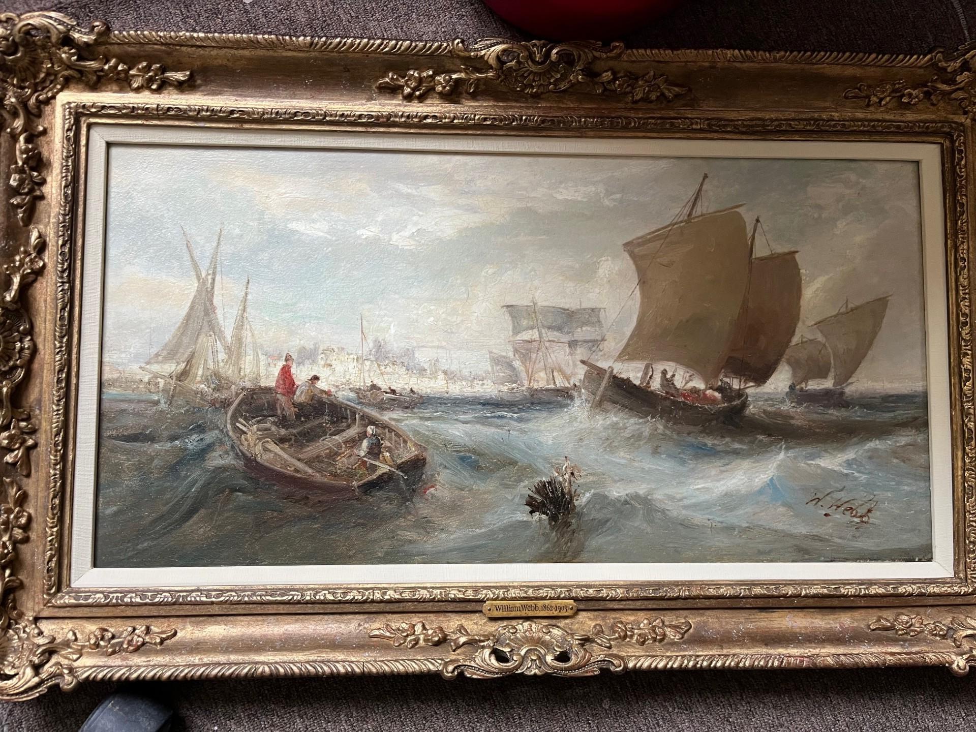 Pittura ad olio di Marin del XIX secolo vittoriana Navigazione al largo della costa con mare in tempesta in vendita 3