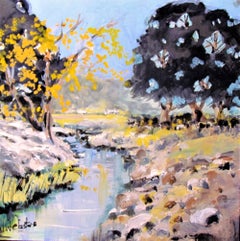 Ein kalifornischer Fluss, Gemälde, Öl auf Holzplatte