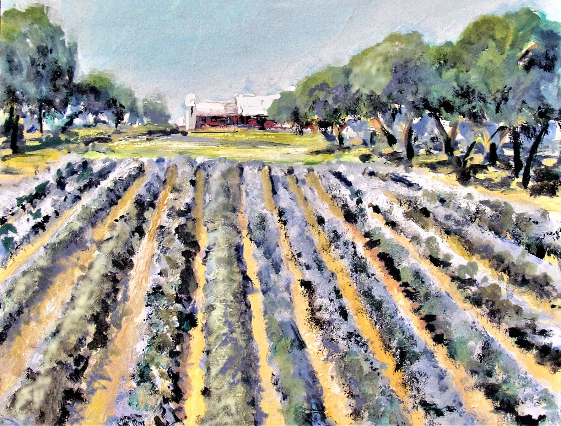 Landscape Painting de William Webster - August Rows, Pintura, Óleo sobre panel de madera