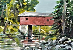 Vermont Covered Bridge, Painting, Oil on Wood Panel