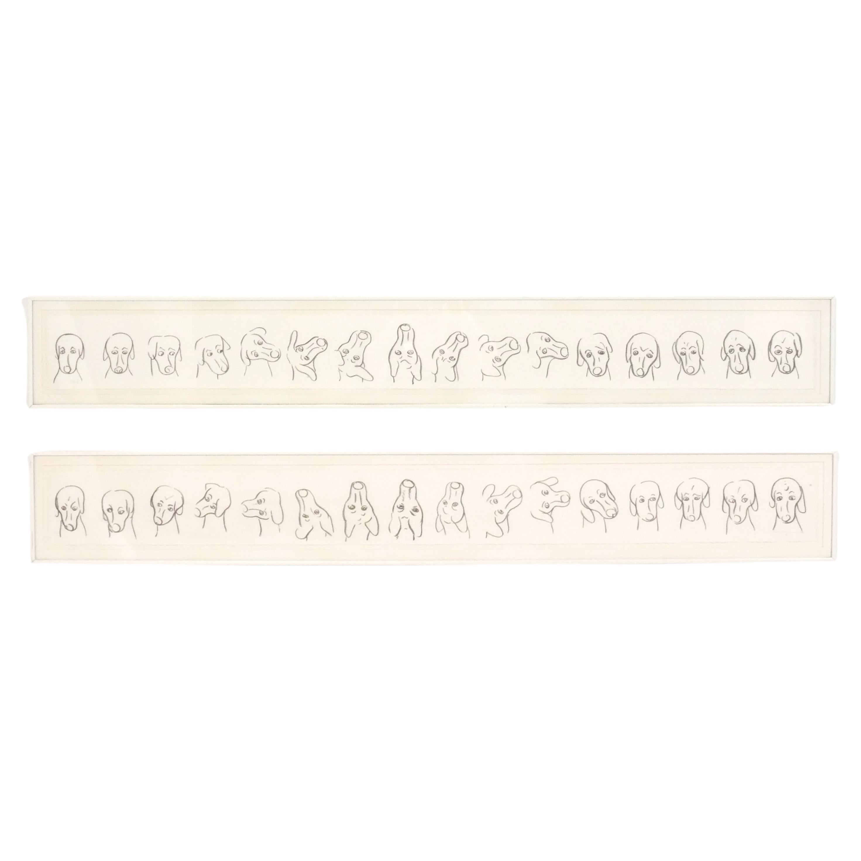 William Wegman Paire de lithographies de chiens 6.5" x 46.75" 1980 en vente