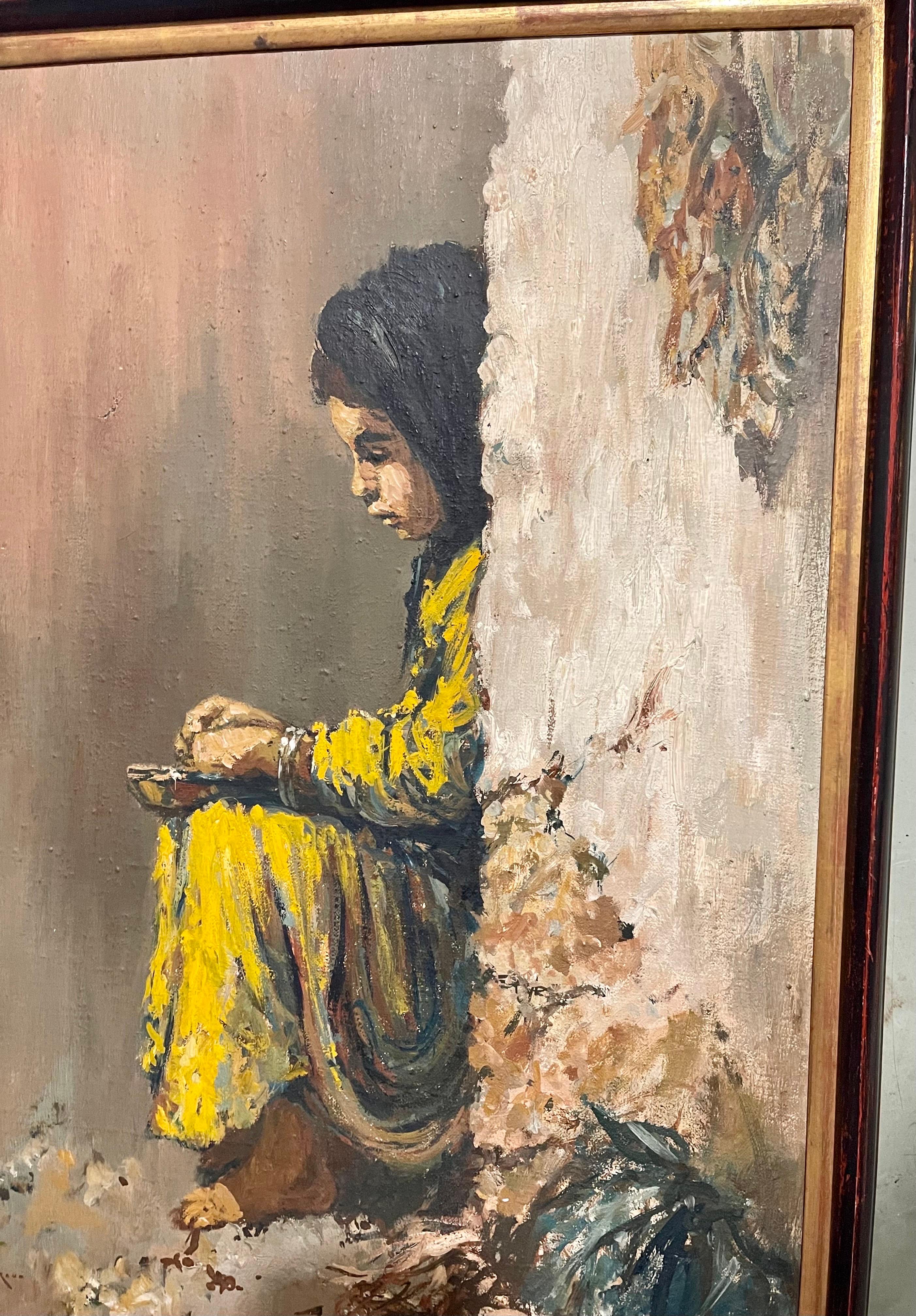 Middle Eastern Expressionist Orientalist Oil Painting Jewish or Arab Child - Brown Portrait Painting by William Weintraub