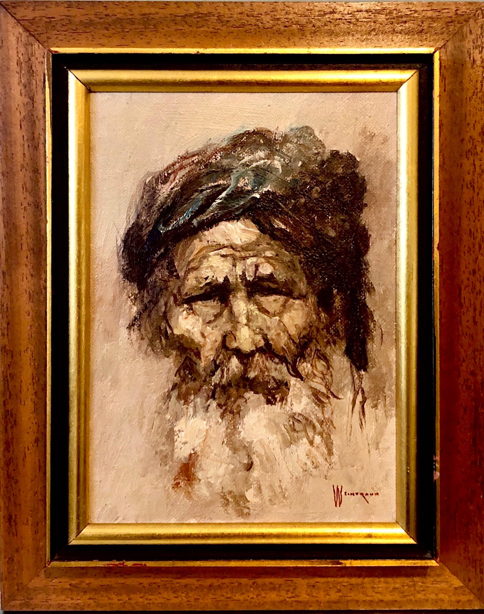 William Weintraub Figurative Painting - Sephardic Rabbi, Middle Eastern Expressionist Mid Century Orientalist Painting