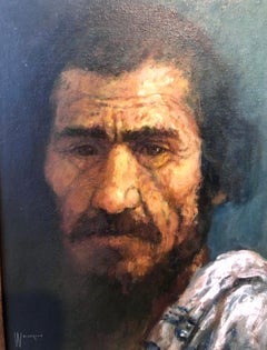 Retro Sephardic Rabbi, Middle Eastern Expressionist Mid Century Orientalist Painting