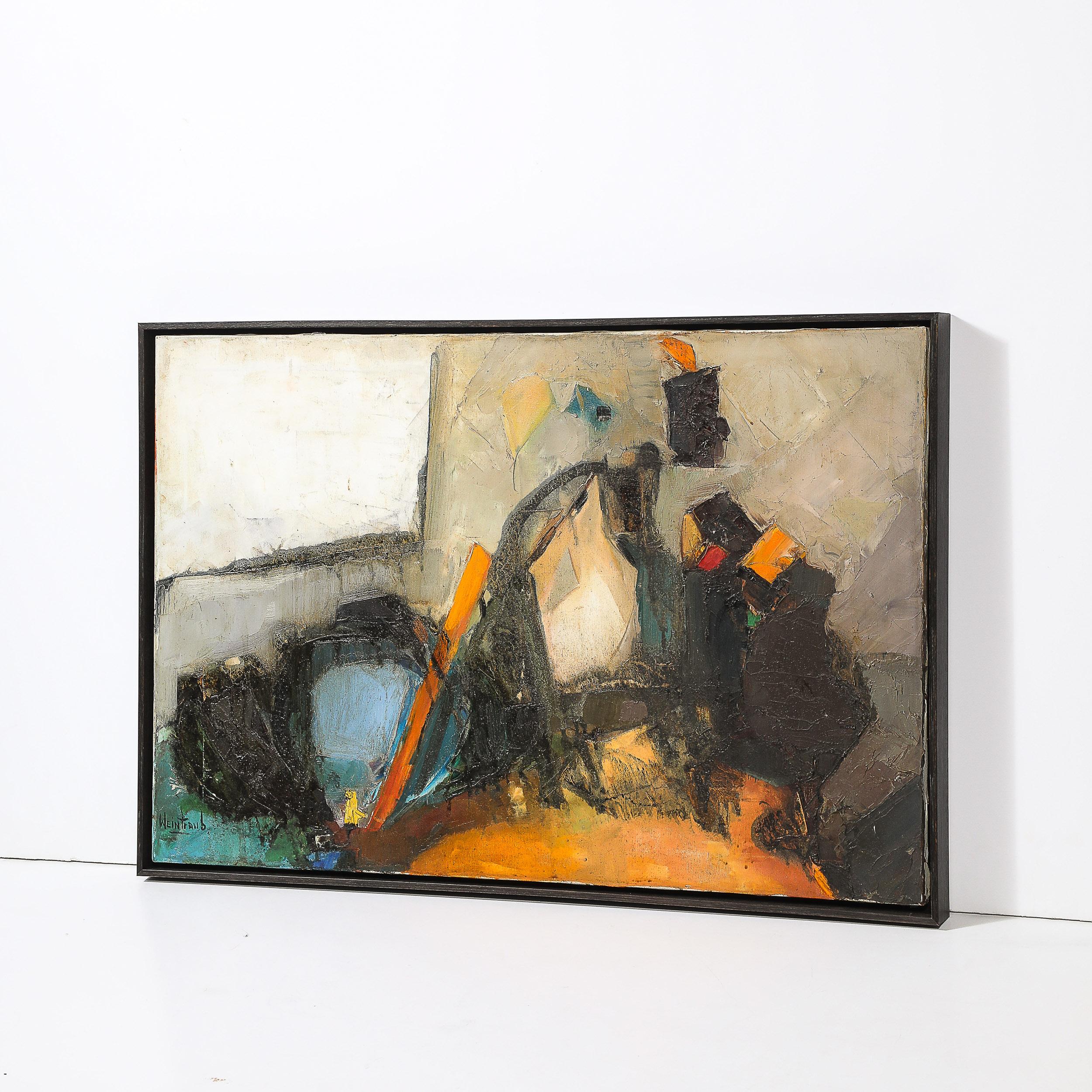 Abstraktes Interieur-Stillleben in Öl auf Leinwand von Weintraub, Modernismus der Mitte des Jahrhunderts (Braun), Abstract Painting, von William Weintraub