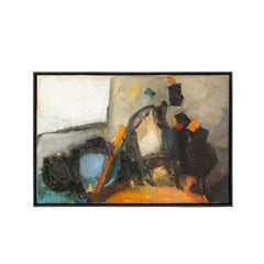 Bodegón interior abstracto modernista de mediados de siglo en óleo sobre lienzo por Weintraub