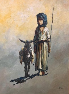 Vintage The Shepard Boy, Modern Mid-Century Israeli Painting
