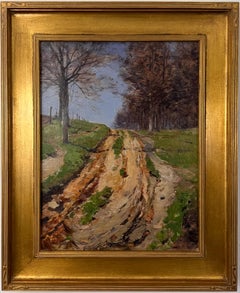 Peinture à l'huile d'un paysage californien. Paysage impressionniste de la route sinueuse verte.