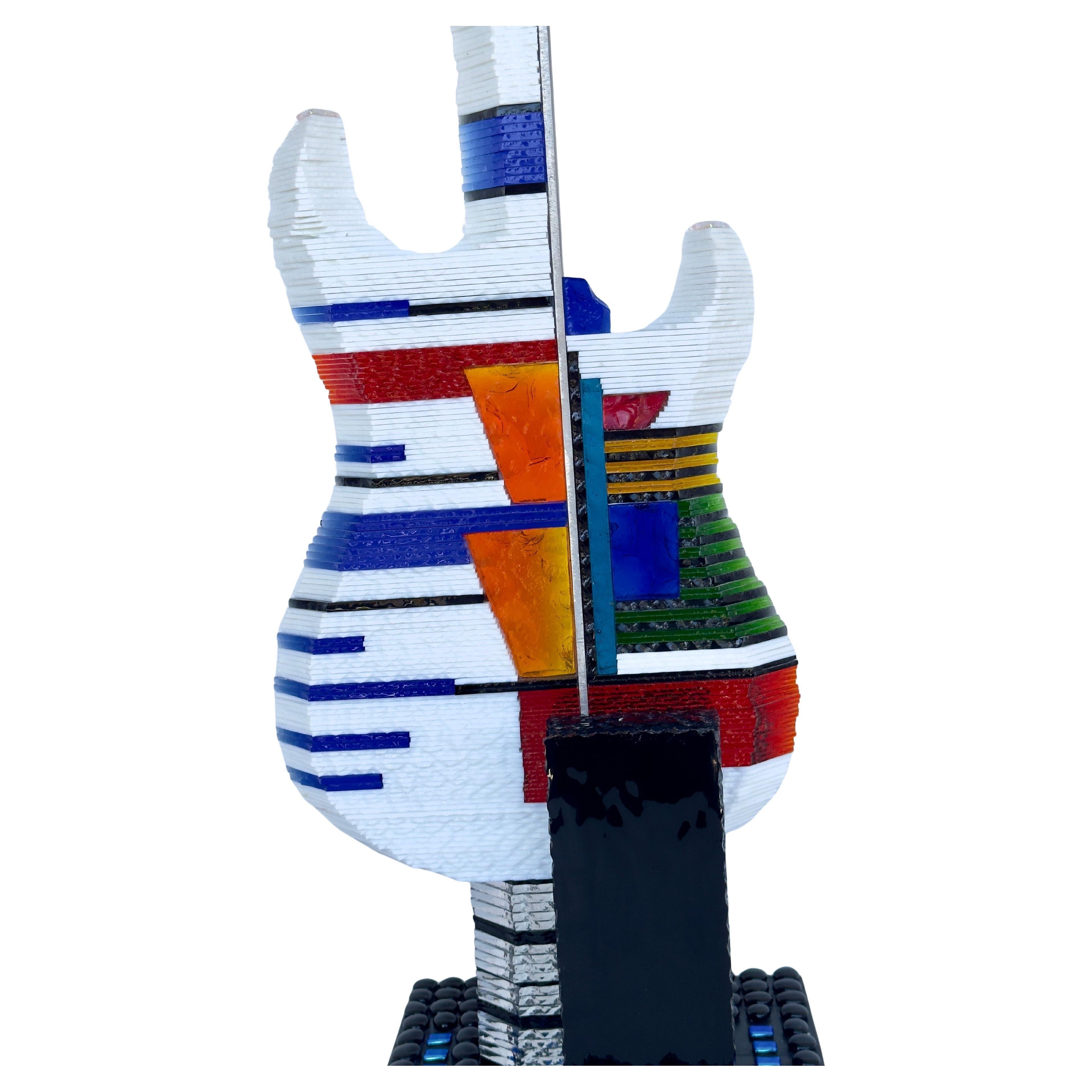 Guitar Glass Sculpture - Brown Figurative Sculpture by William Wertz 