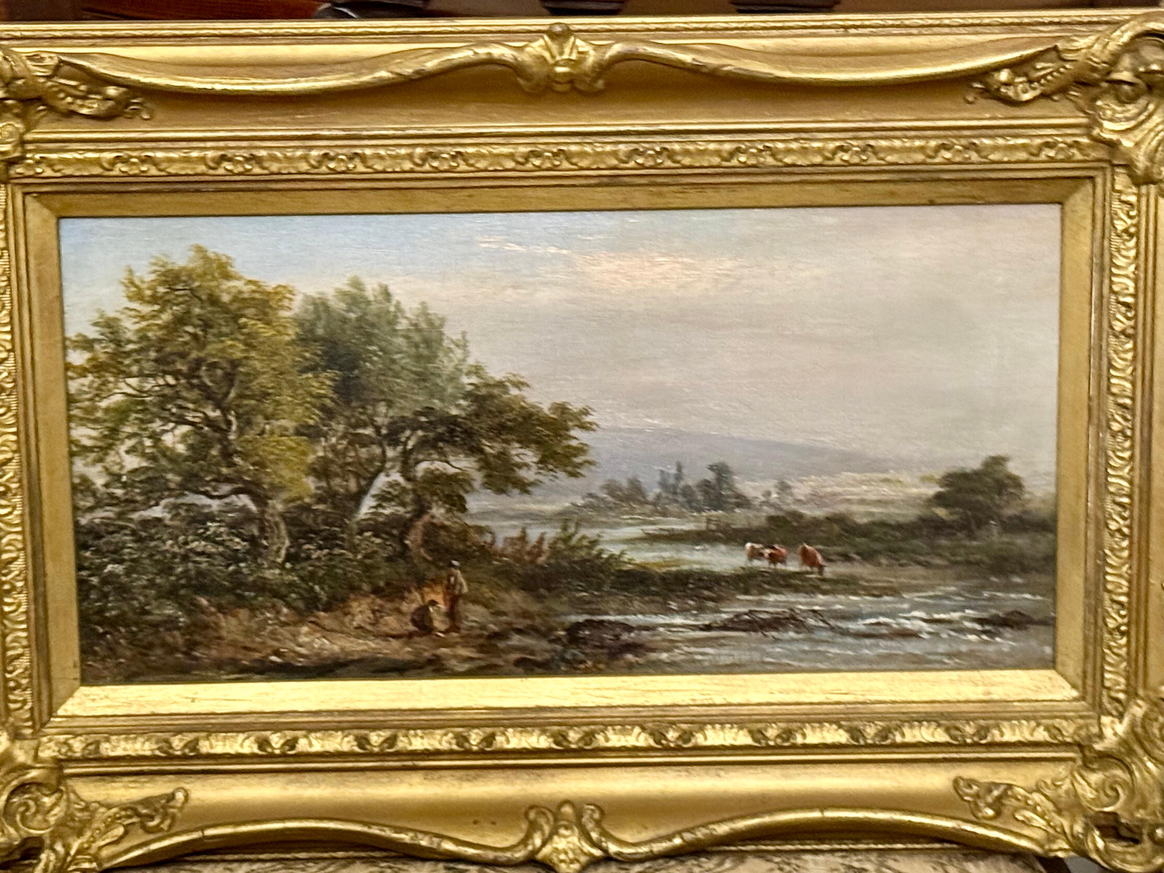 River in summer landscape 19th century oil on canvas For Sale 5