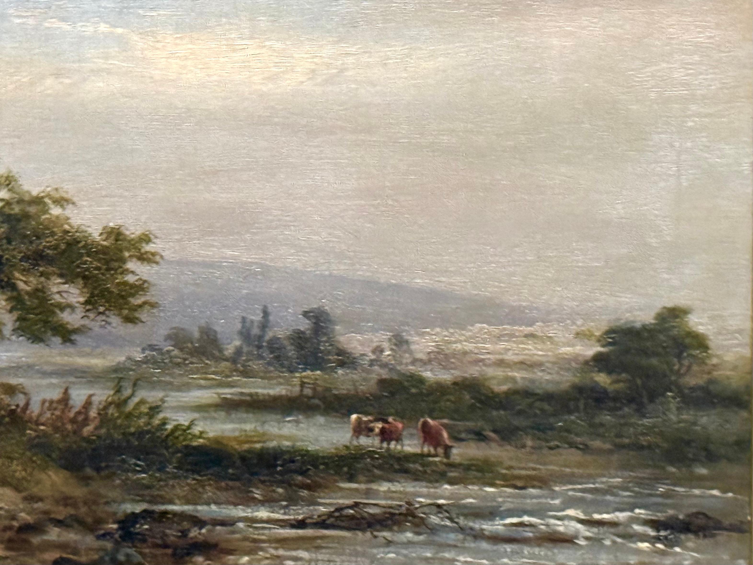 River in summer landscape 19th century oil on canvas For Sale 4