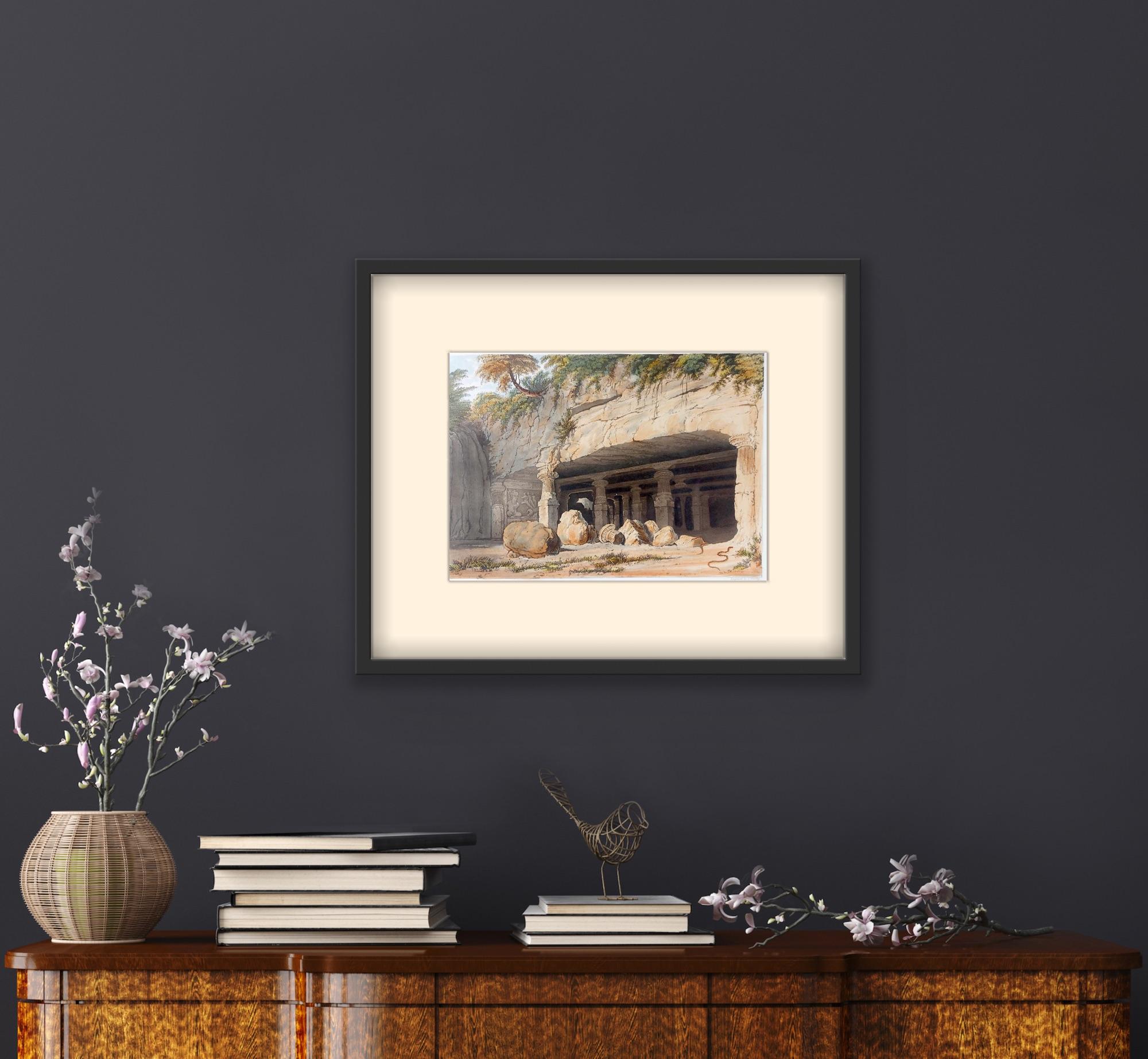 India Hand Coloured Aquatint Great Cave Temple of Elephanta Bombay 19th century 6