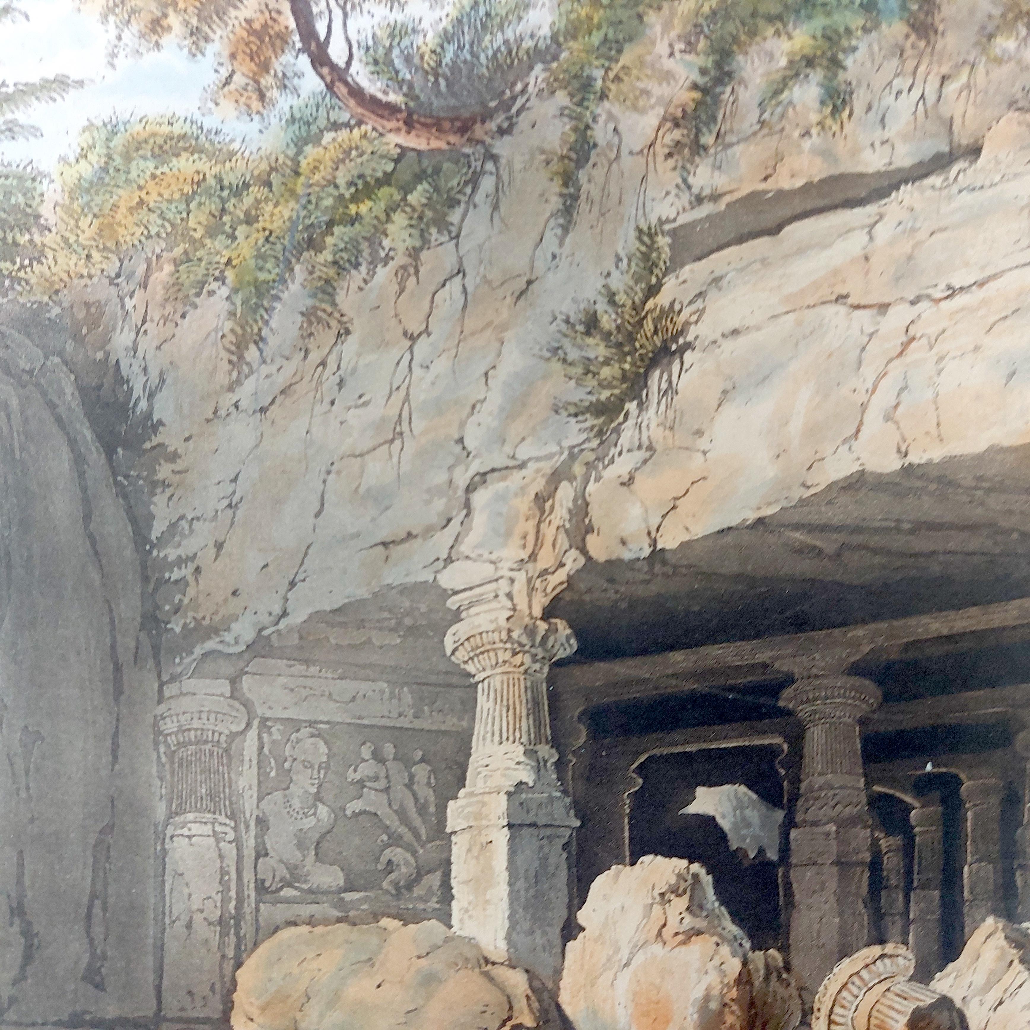 India Hand Coloured Aquatint Great Cave Temple of Elephanta Bombay 19th century 2