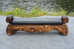 William Westenhaver for Witco Bench in Black Faux Leather & Carved Cedar