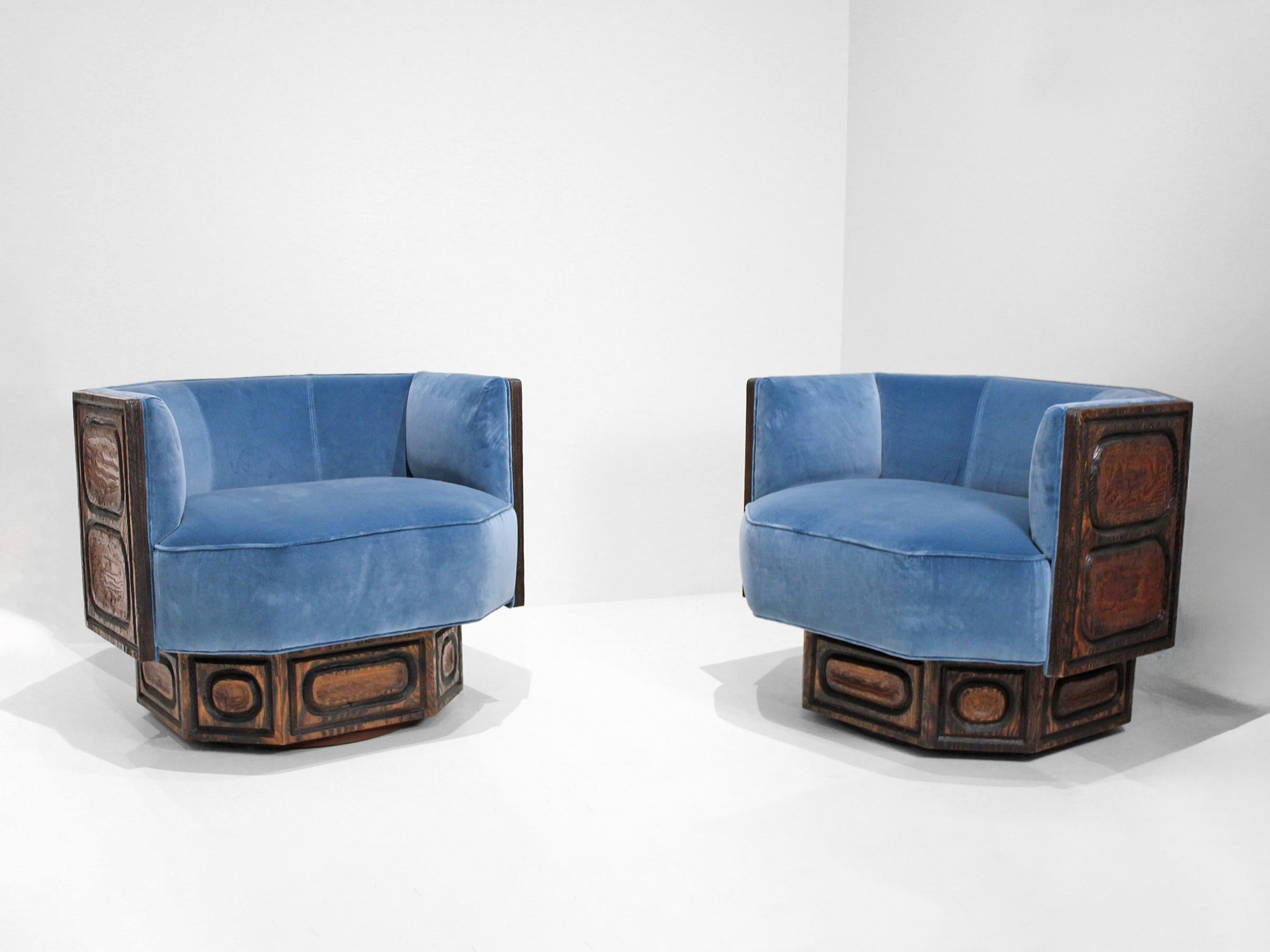 Brutalism gets an idiosyncratic accompaniment from Pop Primitivism with these rough-hewn, swiveling, chairs. Artist William Westenhaver was co-founder of the WITCO furnishings firm located on the west of the USA, which pioneered designs
