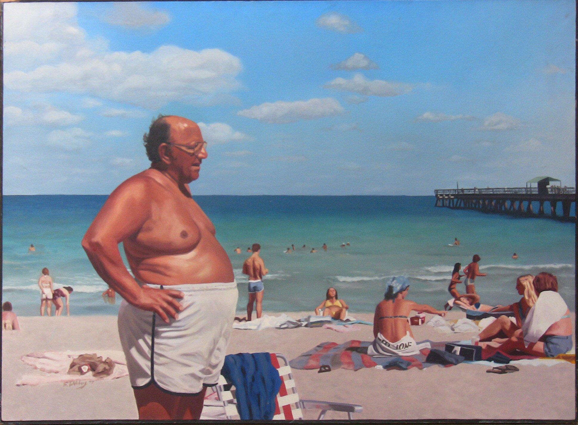 Unknown man on the beach in Fort Lauderdale, Florida. :: Painting :: Photorealism :: This piece comes with an official certificate of authenticity signed by the artist :: Ready to Hang: Yes :: Signed: Yes :: Signature Location: lower left :: Canvas