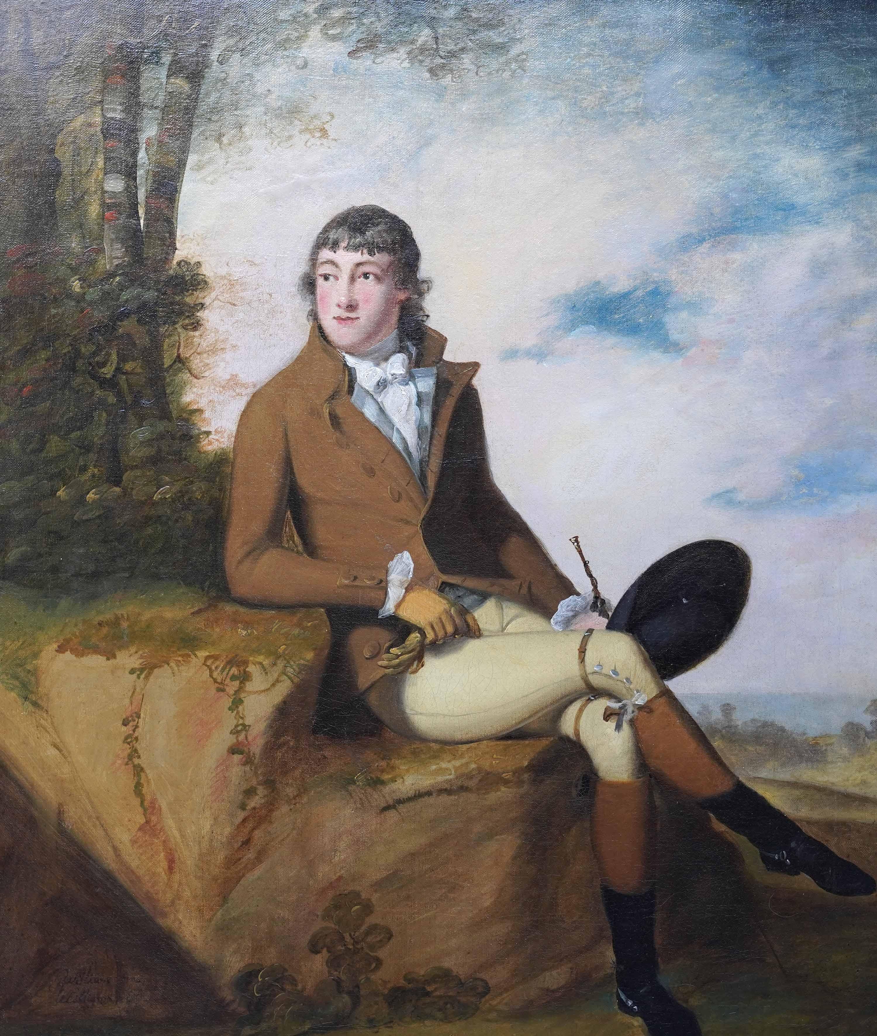 Ritratto di gentiluomo in un paesaggio - Quadro ad olio d'arte antica britannica in vendita 10