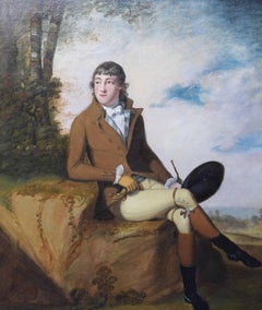 Porträt eines Gentleman in einer Landschaft - Britisches Altmeister-Ölgemälde