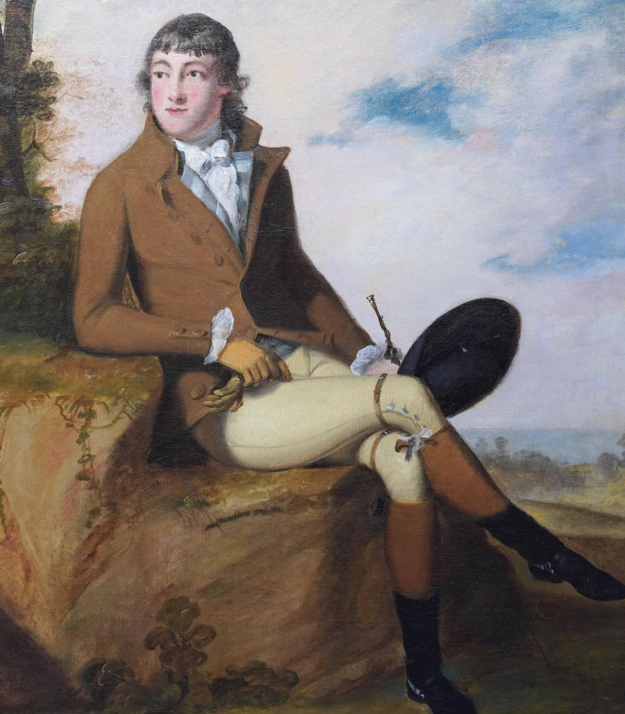 Ritratto di gentiluomo in un paesaggio - Quadro ad olio d'arte antica britannica - Painting Antichi maestri di William Williams