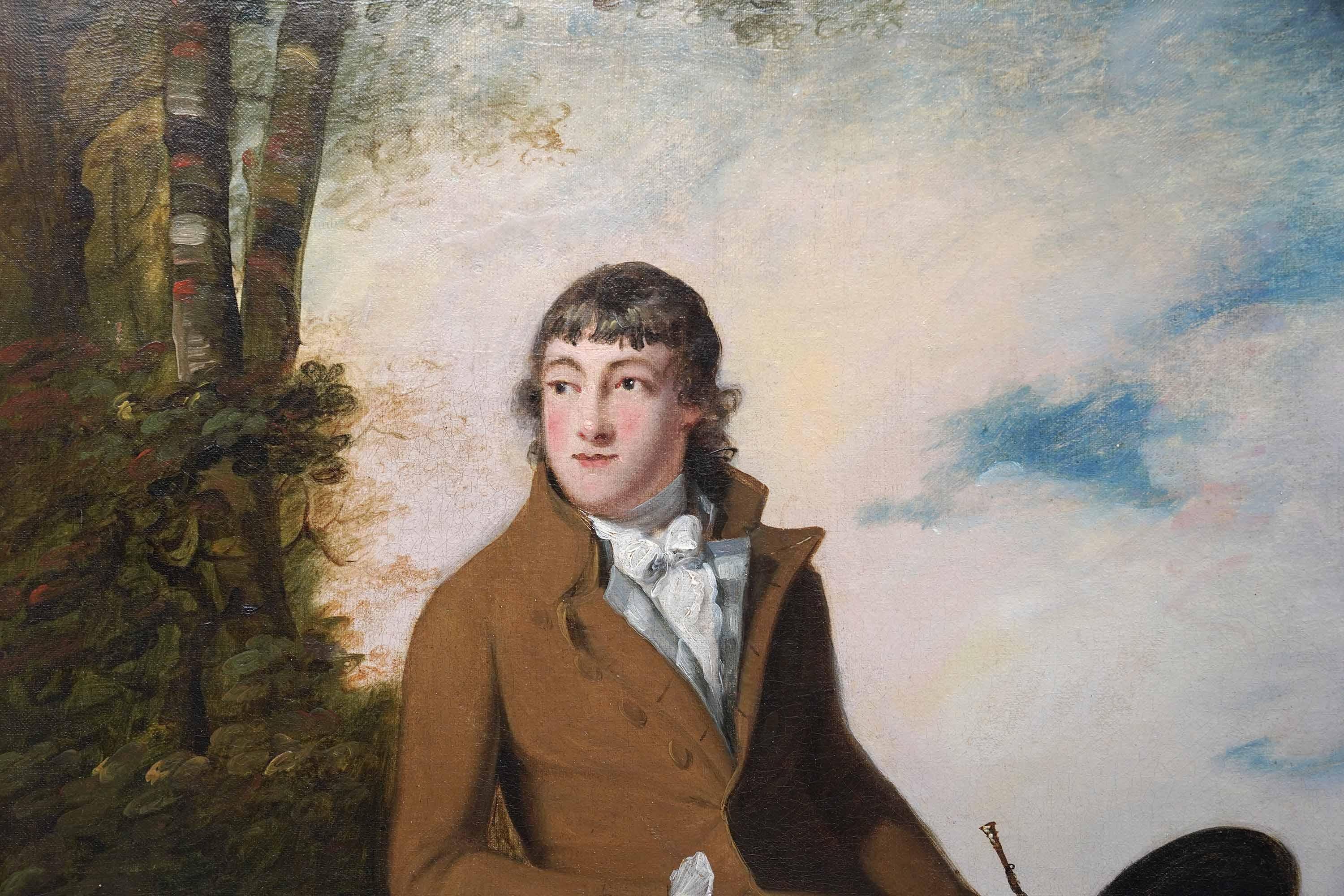 Ritratto di gentiluomo in un paesaggio - Quadro ad olio d'arte antica britannica in vendita 1