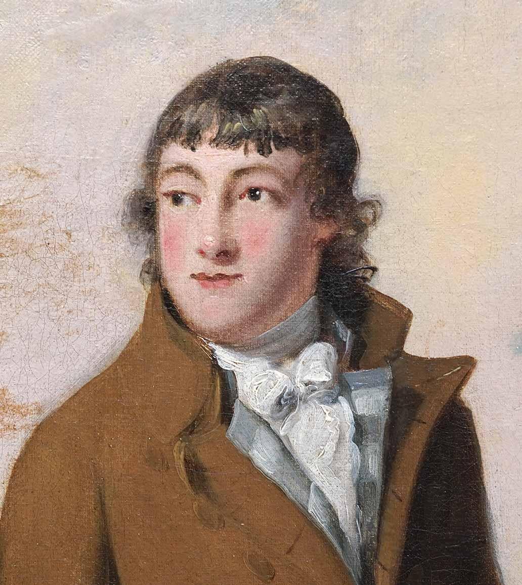 Ritratto di gentiluomo in un paesaggio - Quadro ad olio d'arte antica britannica in vendita 2