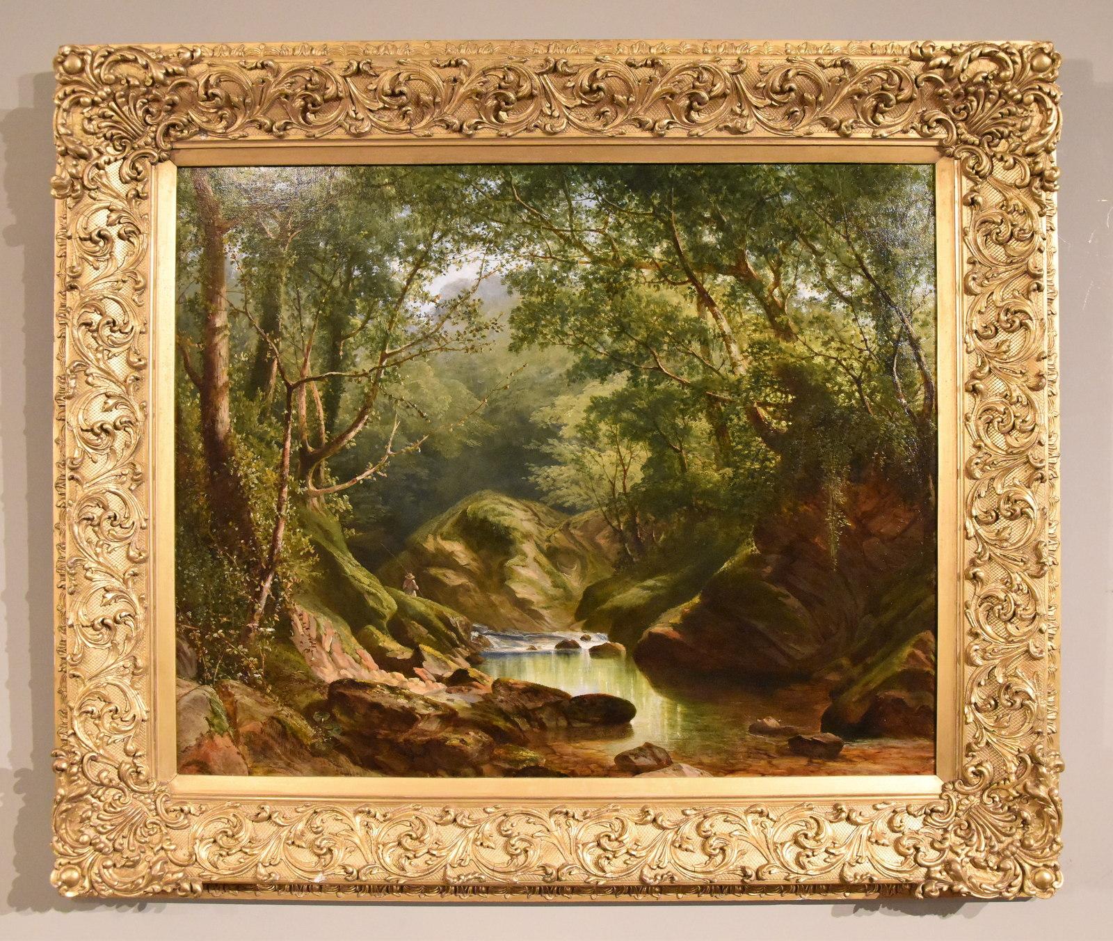 Oil painting by William Williams “On the Erme, Ivy Bridge, Devon” - Painting by William Williams (painter)