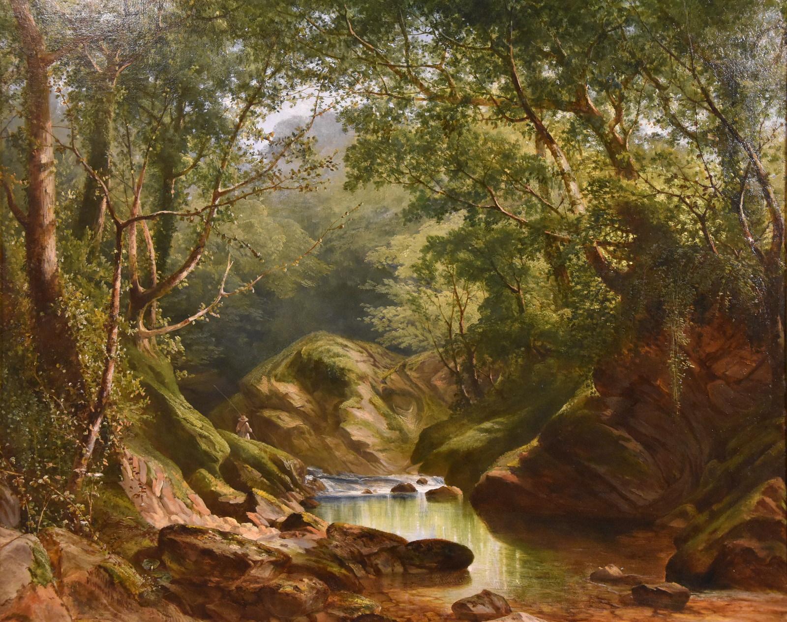 William Williams (painter) Landscape Painting - Oil painting by William Williams “On the Erme, Ivy Bridge, Devon”