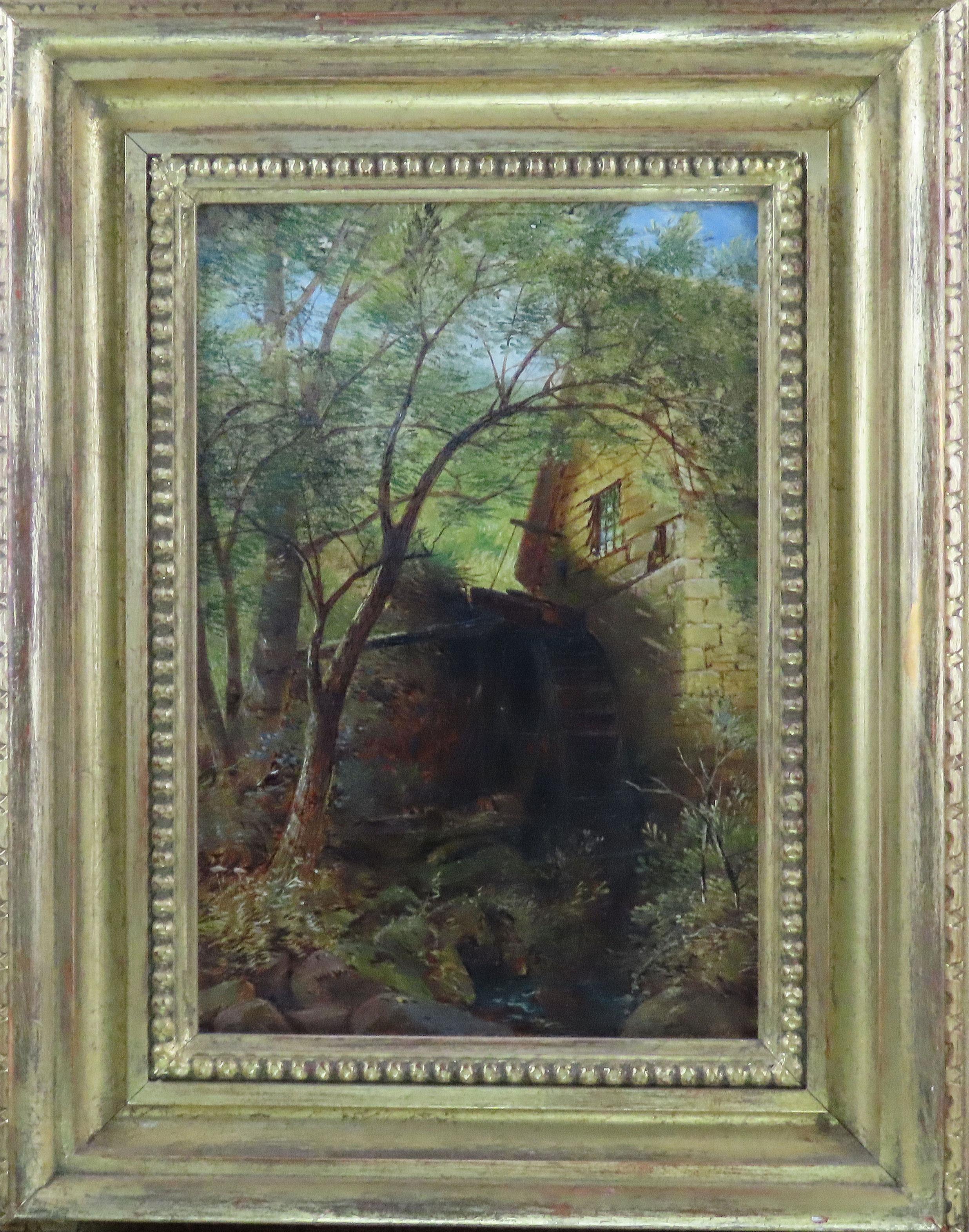 Landscape Painting di William Williams (painter) - Olio originale su tavola, WILLIAM WILLIAMS, "Un mulino del Devon".