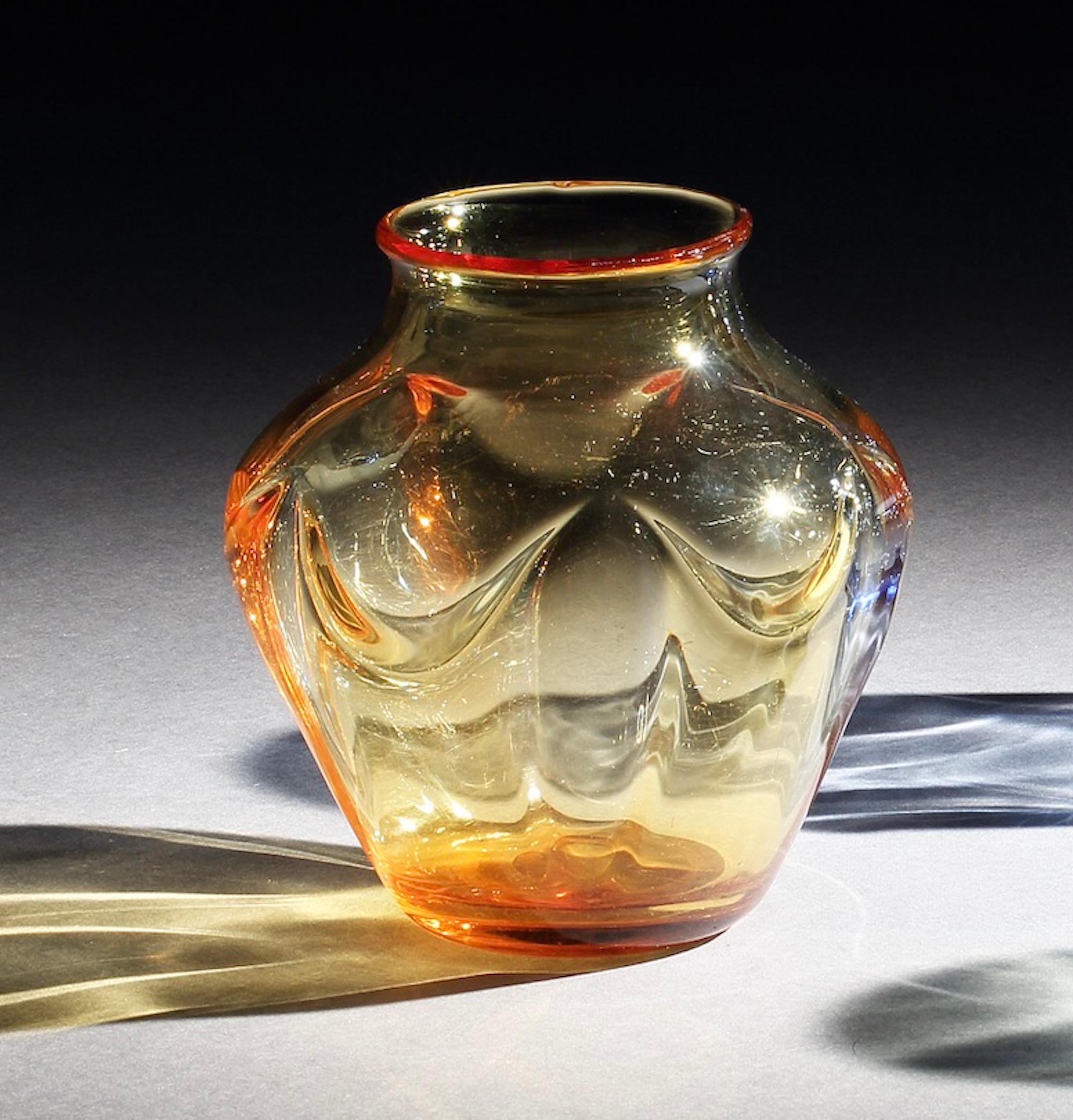 Art Deco William Wilson Whitefriars Glass Vases Set 3 Amber Sapphire Seagreen