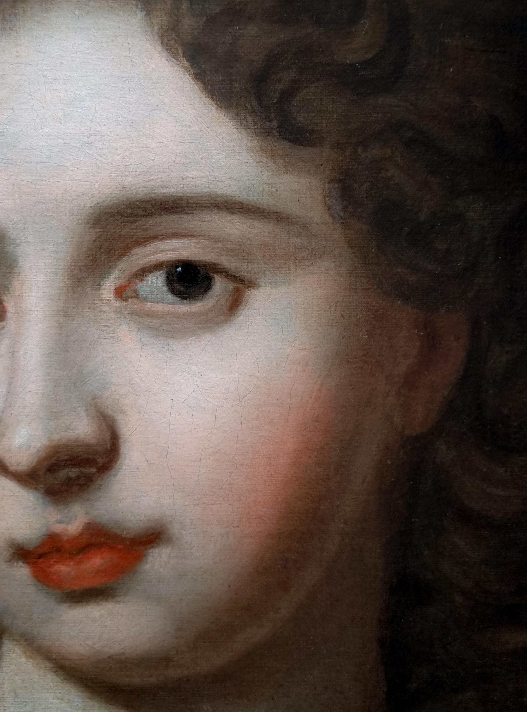 Porträt einer Dame in rotem Kleid auf Porzellan, um 1680, englische Aristokratische Provenienz im Angebot 2
