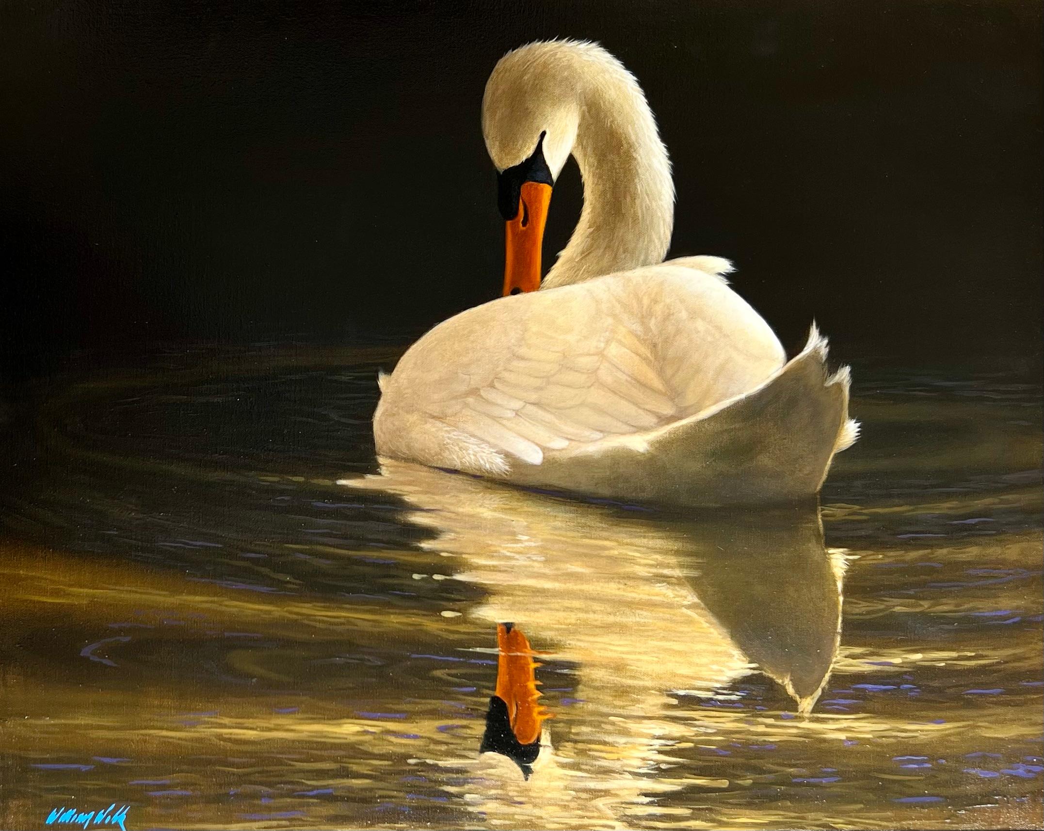 Swan's Reflection - Painting by William Wolk