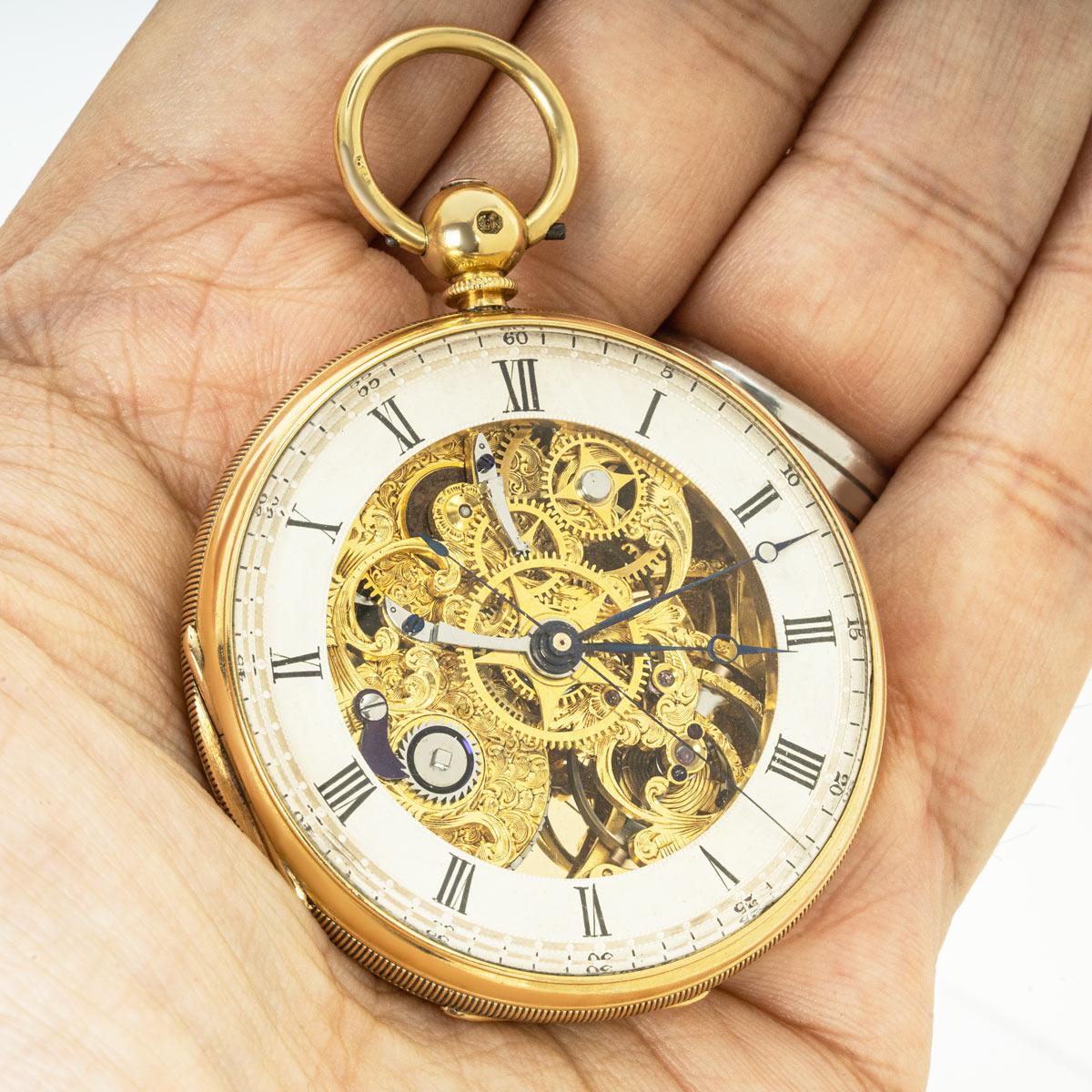 William Wood. A Rare Masonic Skeleton Keywind Fusee Pocket Watch With Royal Provinance C1862

Dial: The silver chapter ring with black Roman numerals and outer minute ring with arabic five minute intervals. The original blued steel moon phase