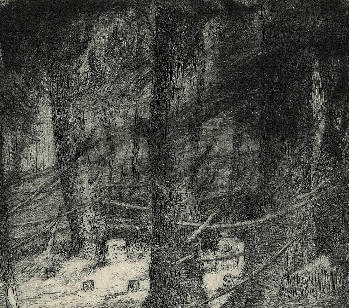 Moonlight Glade (kleiner privater Friedhof in Neuengland) – Print von William Woodward