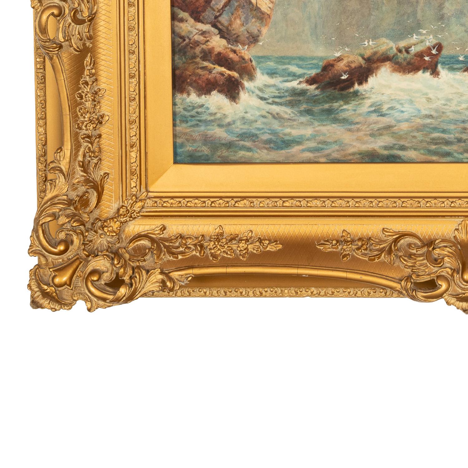 Antique Scottish Edinburgh Watercolor Painting Seascape 